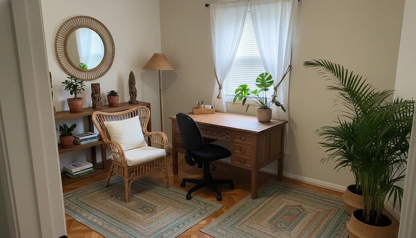 Home office after mid-century modern redesign